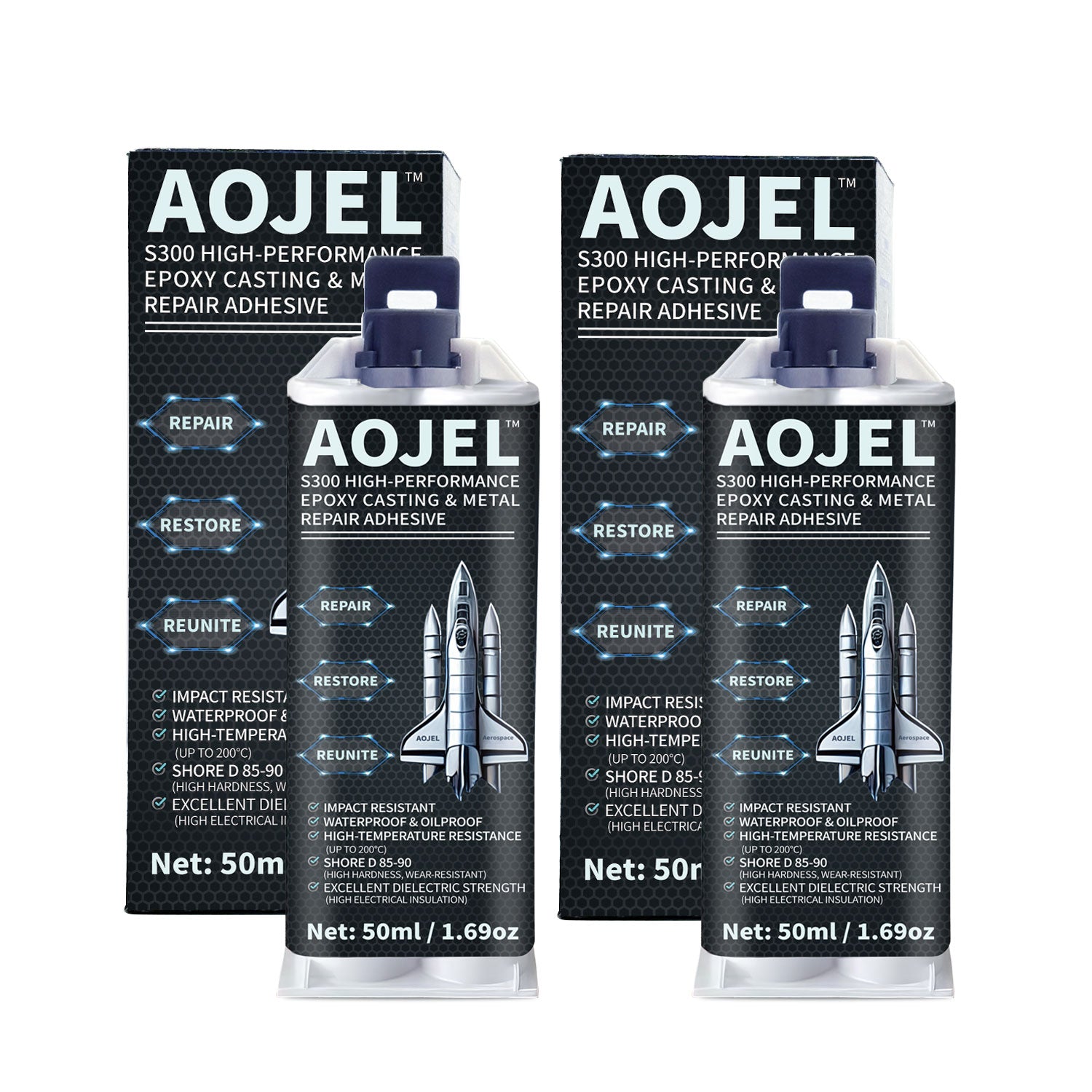 Aojel S300 High-Performance Epoxy Adhesive (2-Pack) – Industrial Metal Repair Glue for Steel, Aluminum, Plastic, Ceramic & More