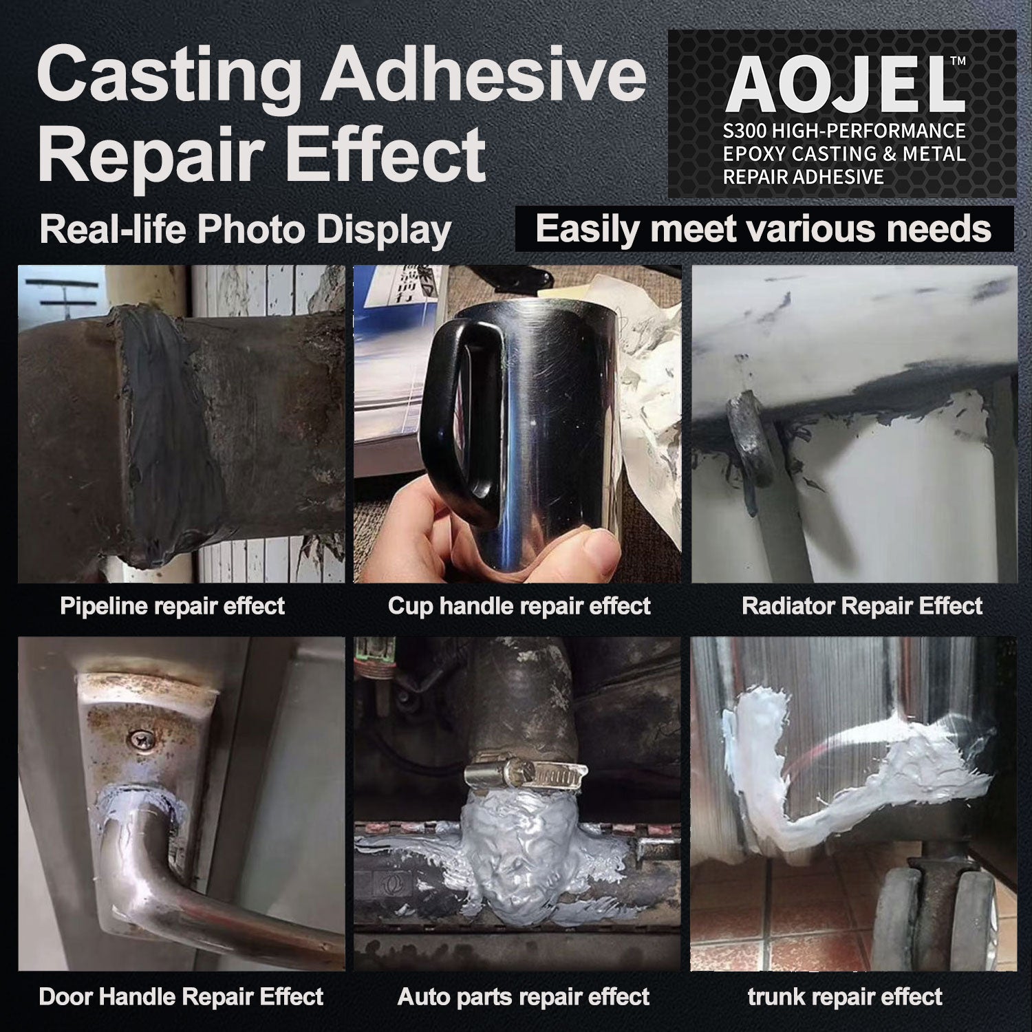 Aojel S300 High-Performance Epoxy Adhesive (2-Pack) – Industrial Metal Repair Glue for Steel, Aluminum, Plastic, Ceramic & More