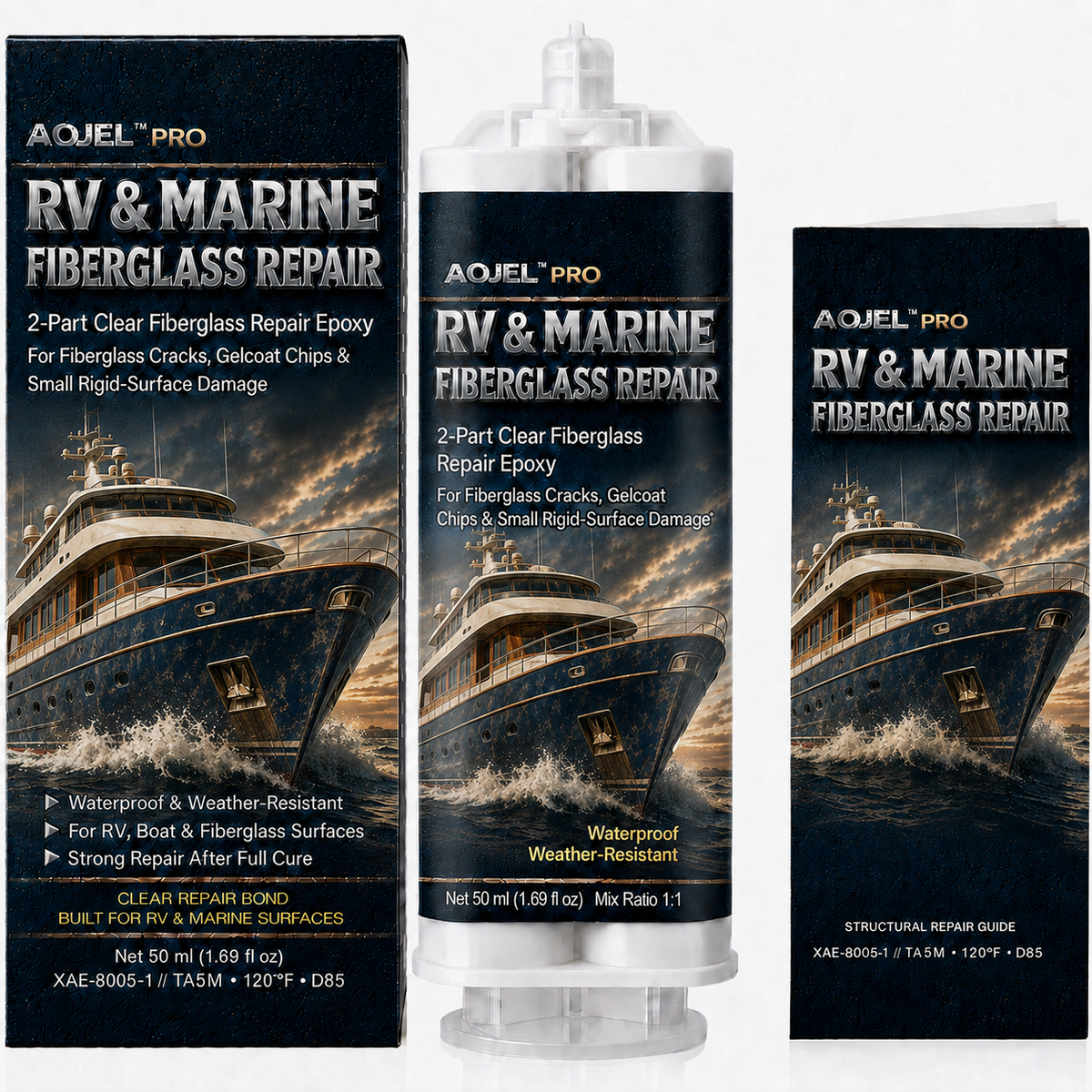 RV & Marine Fiberglass Repair packaging (temporary render)