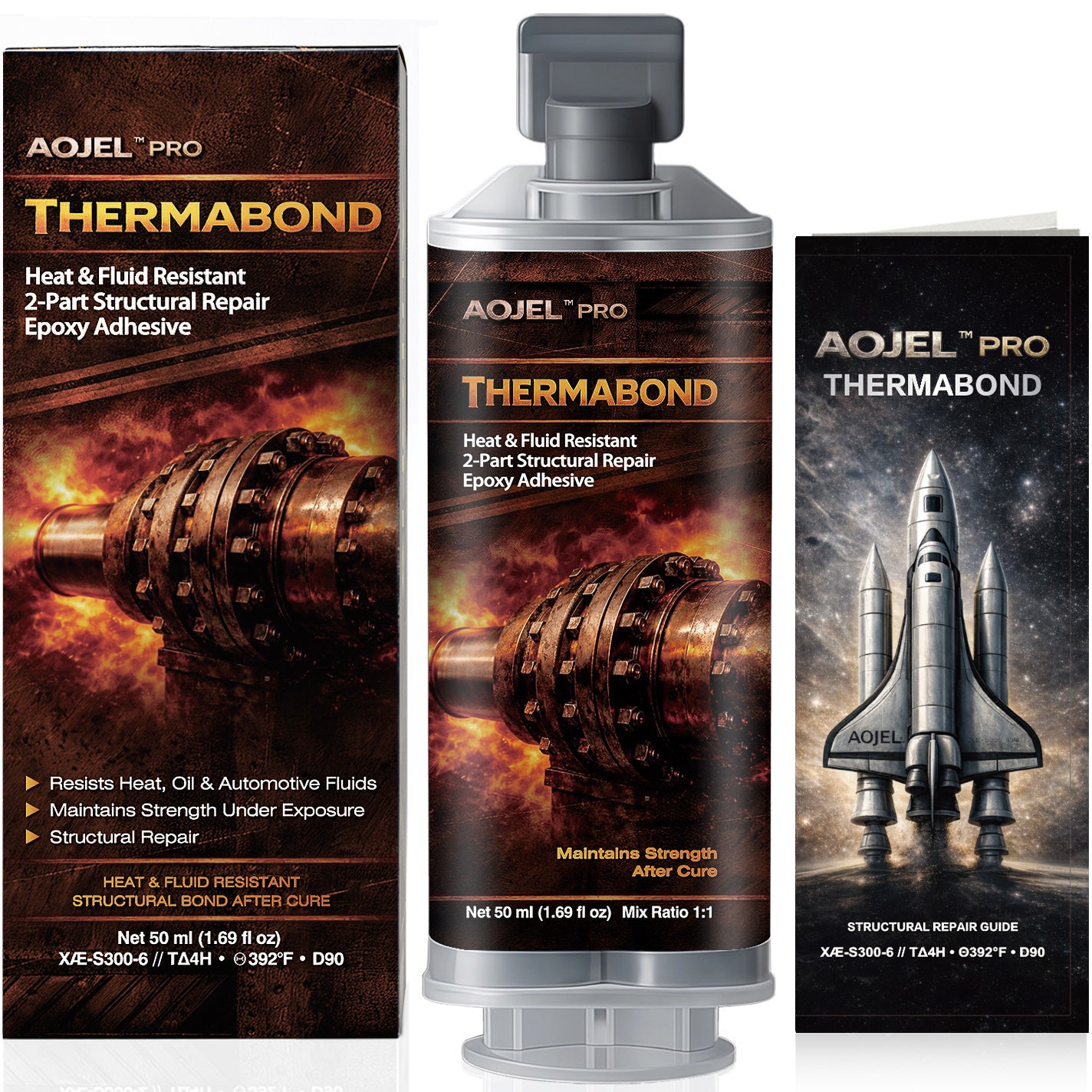 AOJEL Pro ThermaBond high heat repair epoxy product box and cartridge
