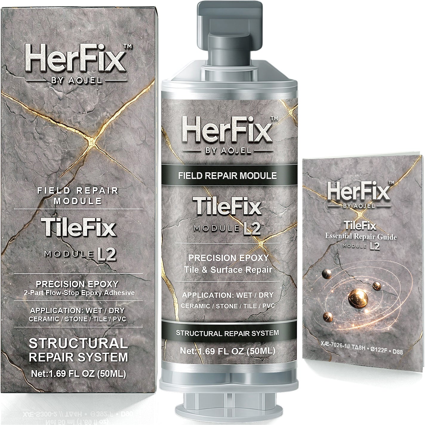 HerFix TileFix L2 tile and stone repair epoxy product box and cartridge