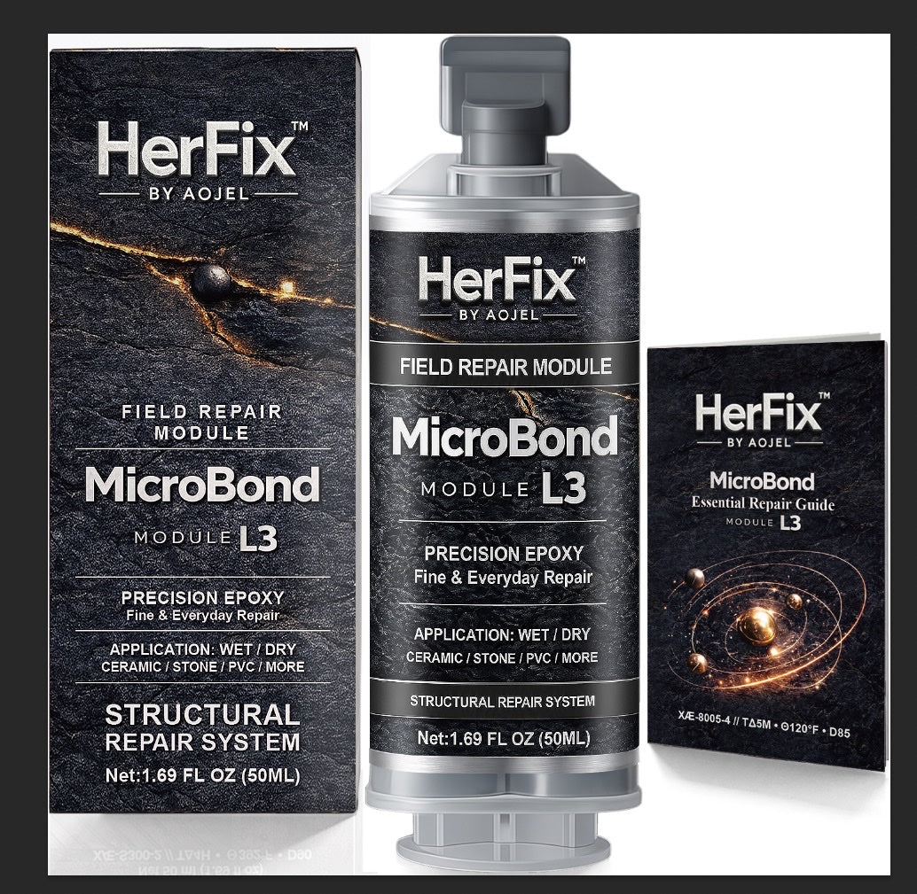 HerFix MicroBond L3 precision clear repair epoxy product box and cartridge