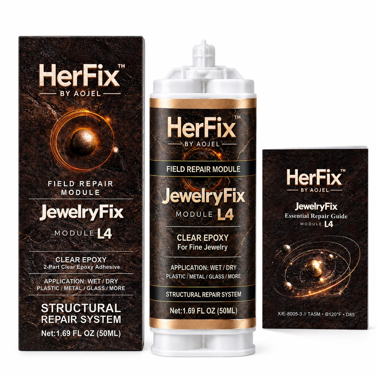HerFix JewelryFix L4 clear jewelry repair epoxy product box and cartridge