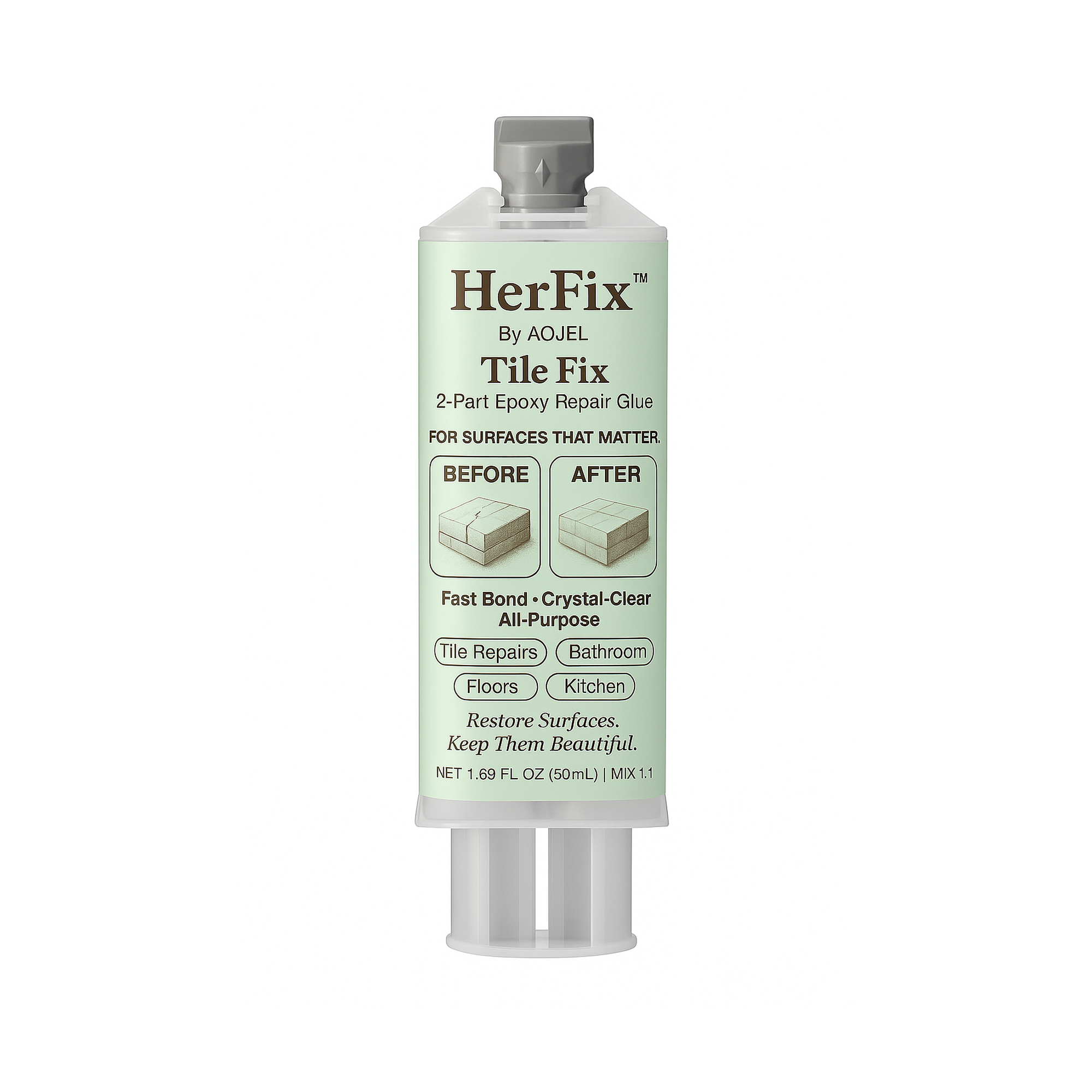 HerFix Tile Fix 2-Part Epoxy Repair Glue for Bathroom, Kitchen, and Floor Tile Repairs – Waterproof, Sandable, and Crystal-Clear Adhesive
