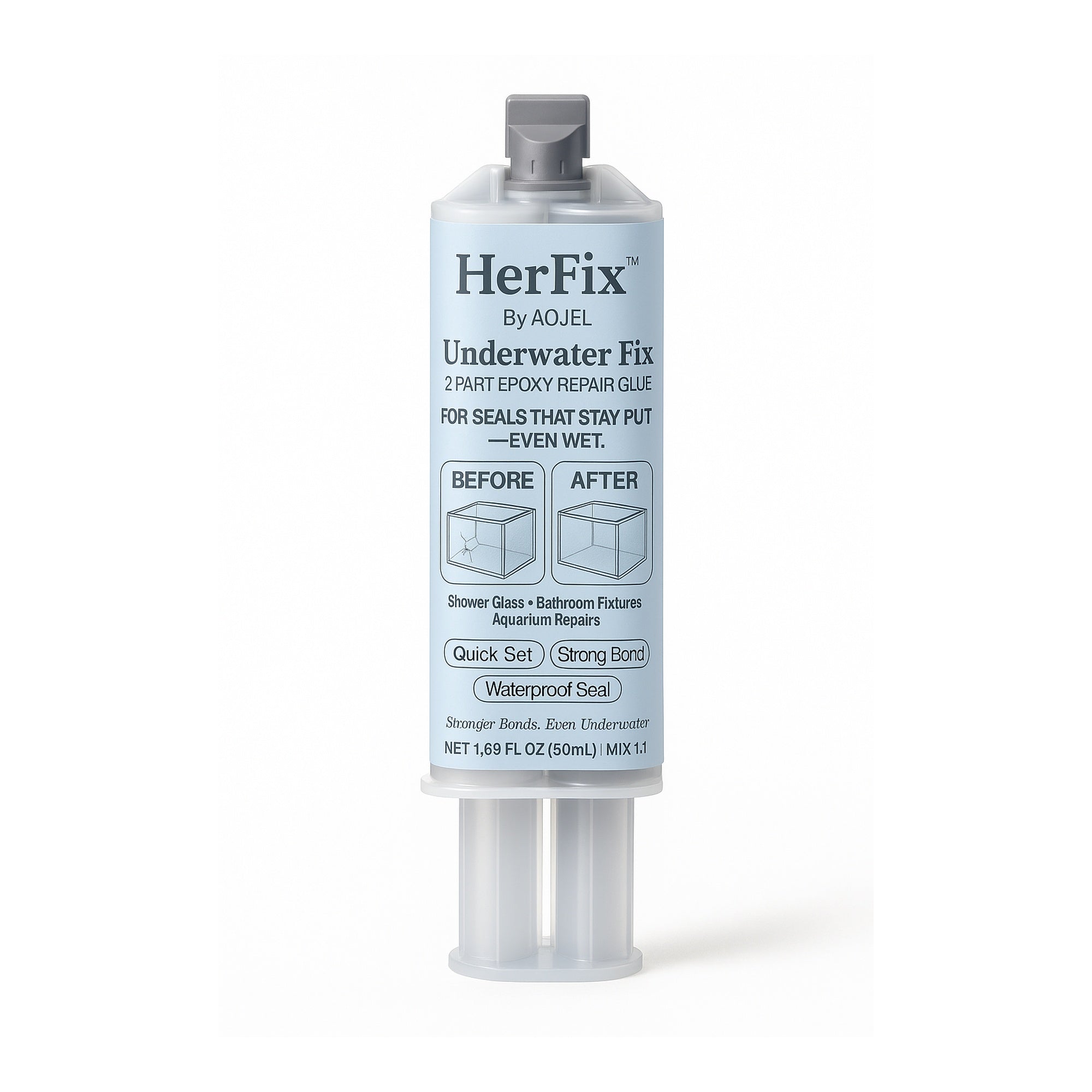 HerFix Underwater Fix 2-Part Epoxy Repair Glue for Wet Surfaces, Shower Glass, and Aquarium Repairs – Waterproof and Strong Bond Adhesive