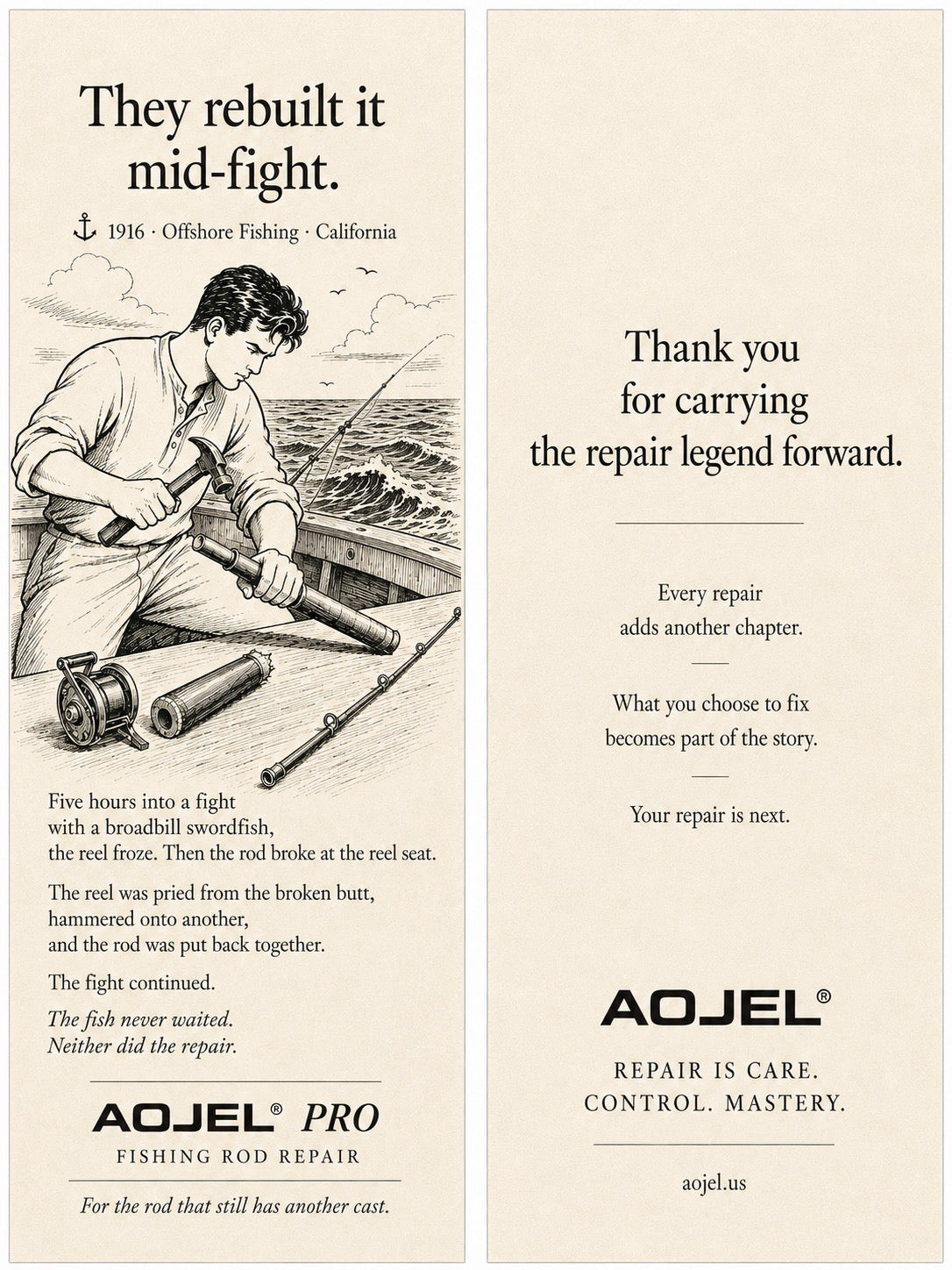 AOJEL PRO Fishing Rod Repair — repair legend story card: They rebuilt it mid-fight.