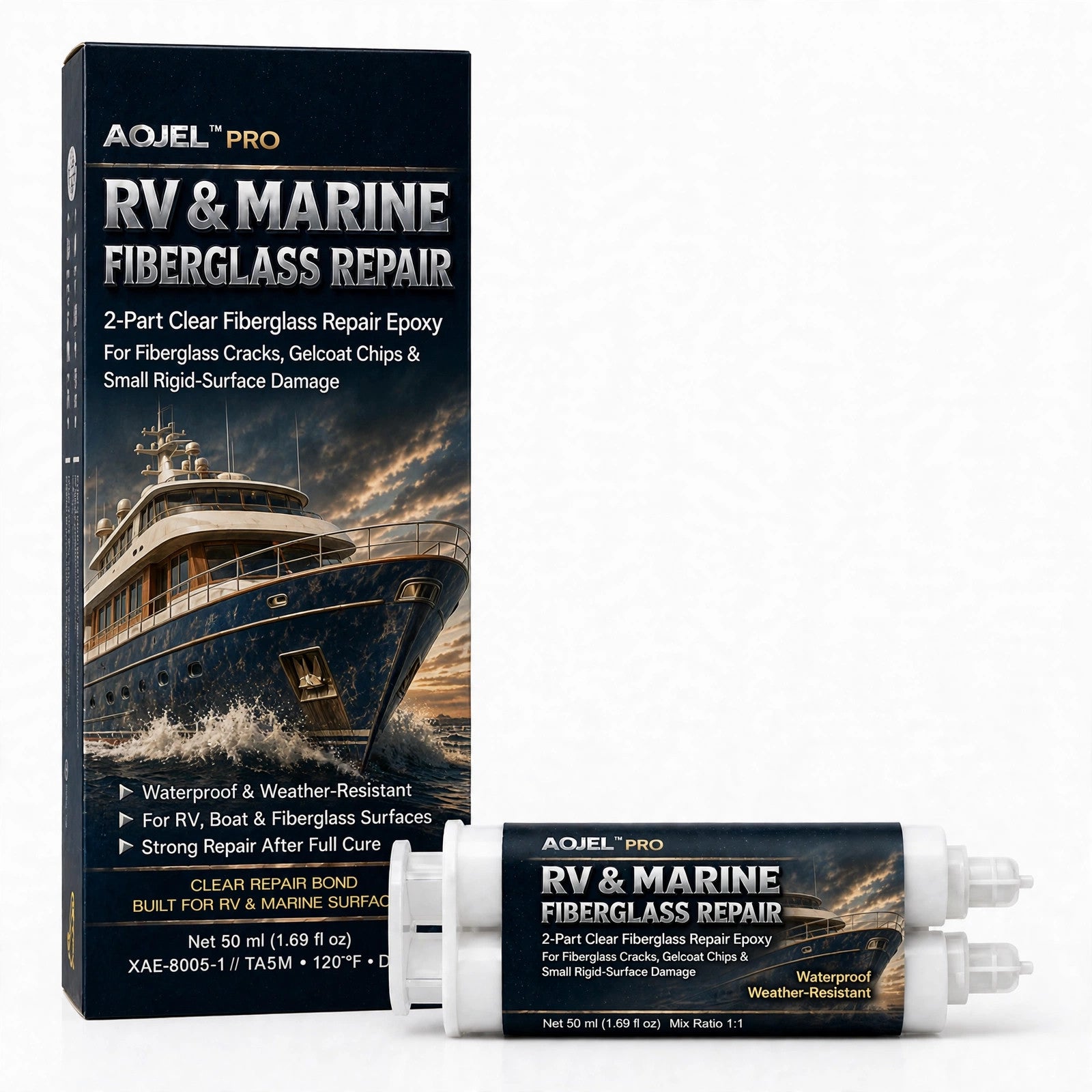 AOJEL PRO RV and Marine Fiberglass Repair product packaging