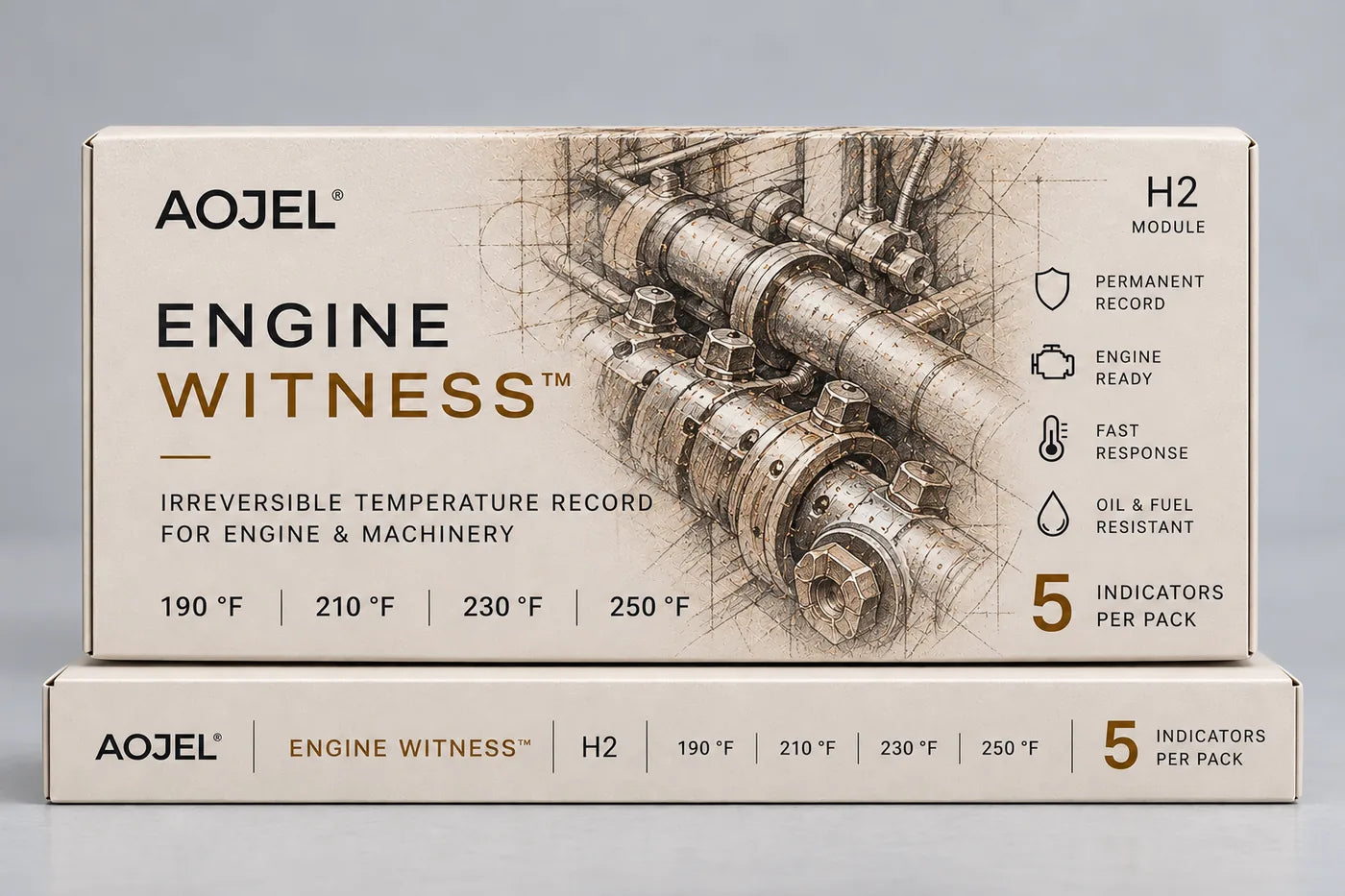 AOJEL Engine Witness H2 irreversible temperature indicator packaging for engine and machinery